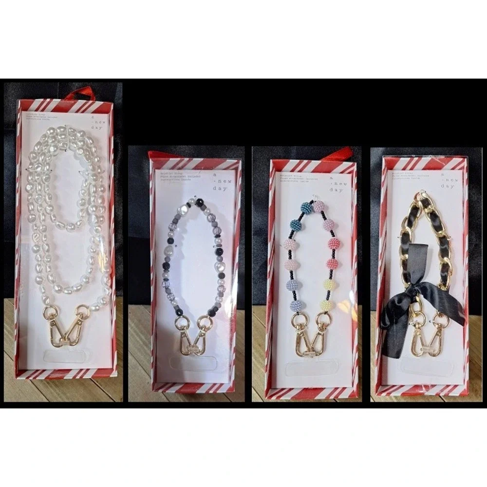A New Day beaded crossbody strap and 3 beaded phone wristlets (gone tone clasps)